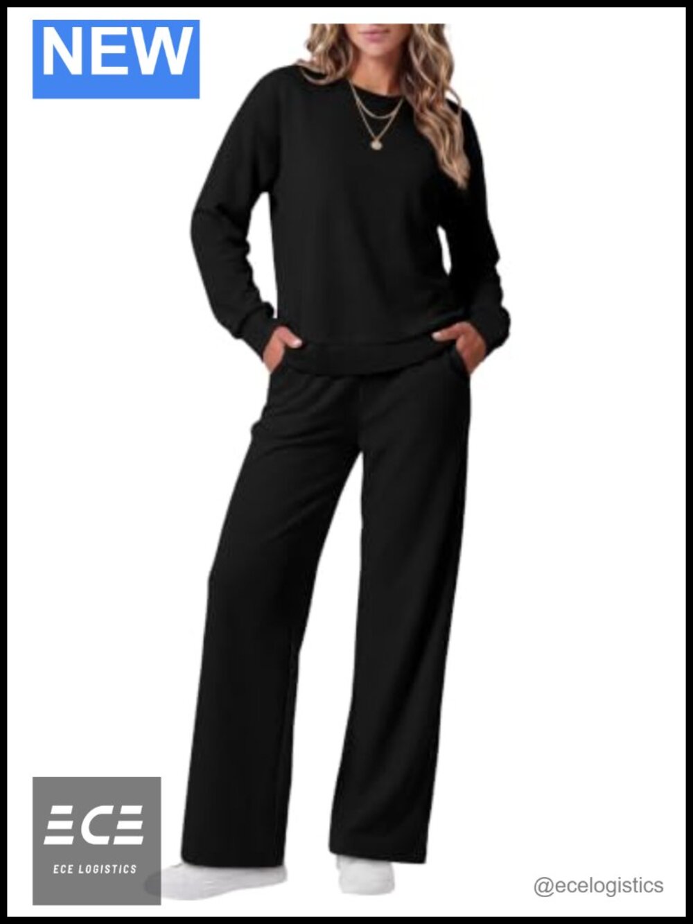 Women's 2 Piece Sweatsuit Set Crewneck Top & Wide Leg Pants Loungewear
